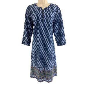 Coldwater Creek Blue Print‎ Soft Knit Shift Dress Size L Fall Winter Office Work
